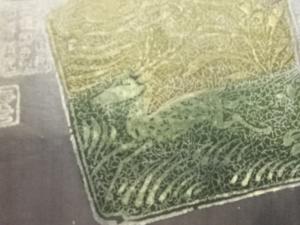 アンティーク　抽象動物模様肩裏本場泥大島紬男物羽織